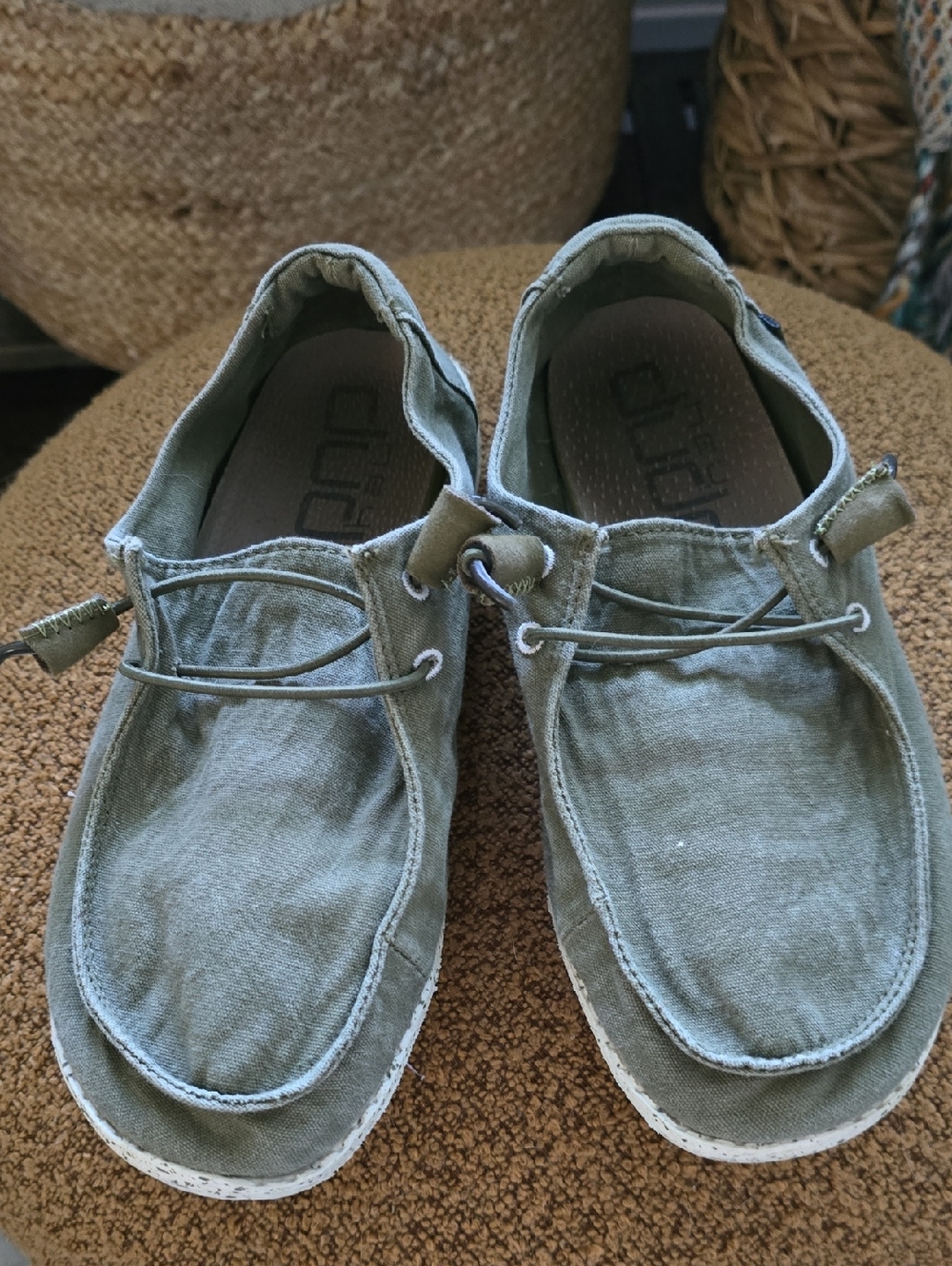 Hey Dude Wally Free Olive Green Canvas Slip-Ons